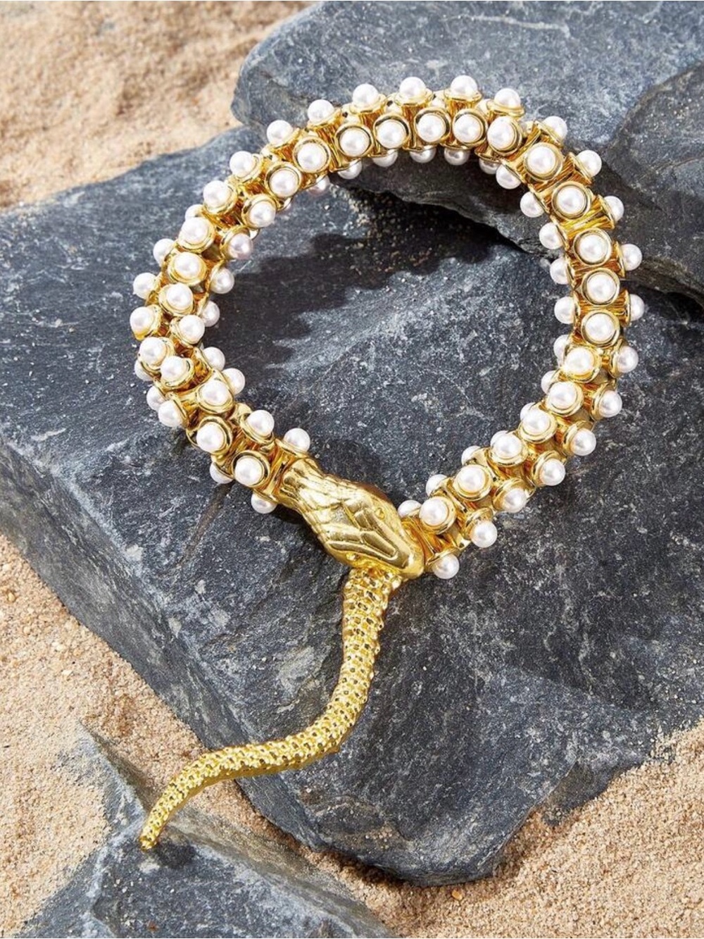 Luxury Snake Pearl Cuff Wrap Boho Glam Bracelet - Picture 5 of 6